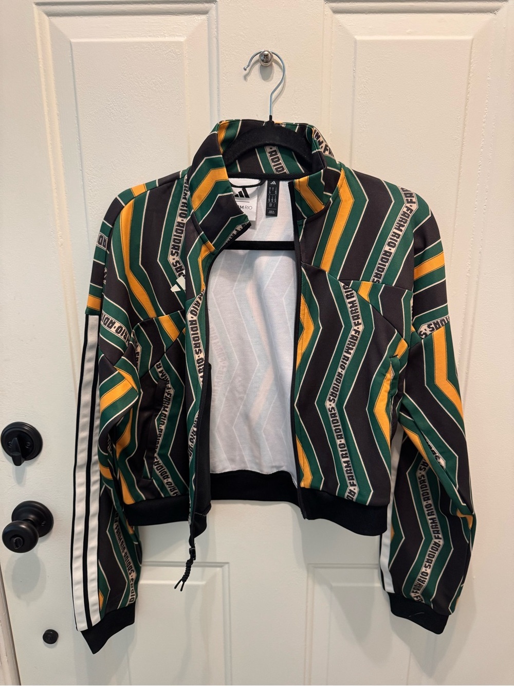 FARM Rio X Adidas Striped Bomber Jacket in Green & Yellow